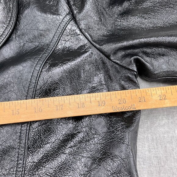 Maxima Wilsons Coat Women Lg Black Leather Double Breast Shiny Crinkle Long VTG - Picture 6 of 13